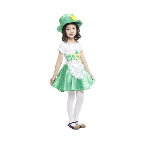 Girls Child Leprechaun Ireland Fairy Tale Cosplay Fancy Dress Carnival Performance Halloween Costume Green Onesie Kids Dress